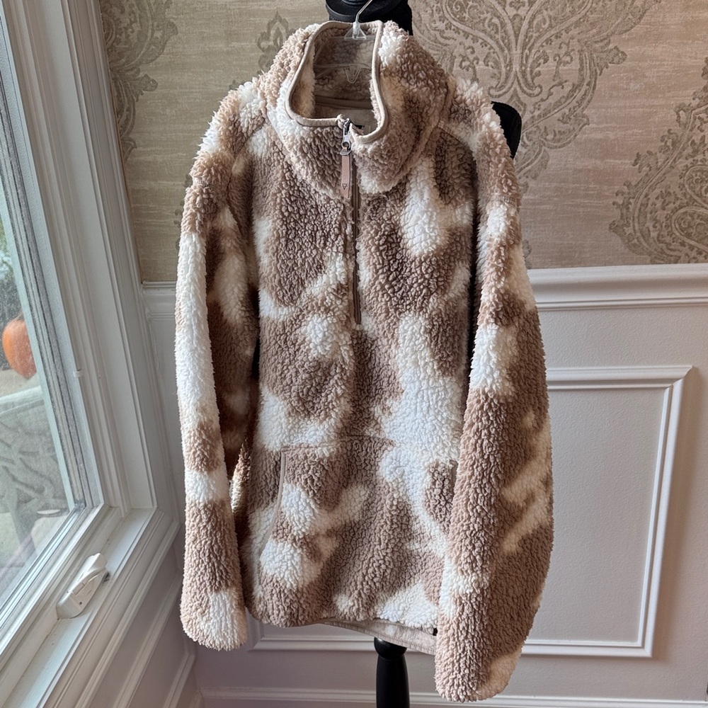 LIE Life integrity earth Stylish Brown and Cream Sherpa Pullover Size XL